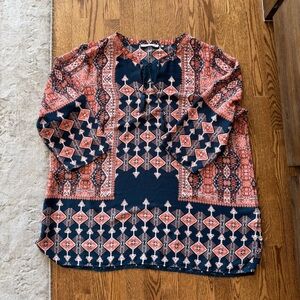 Violet & Claire Boho tunic navy and orange 3/4 sleeve women’s 3X